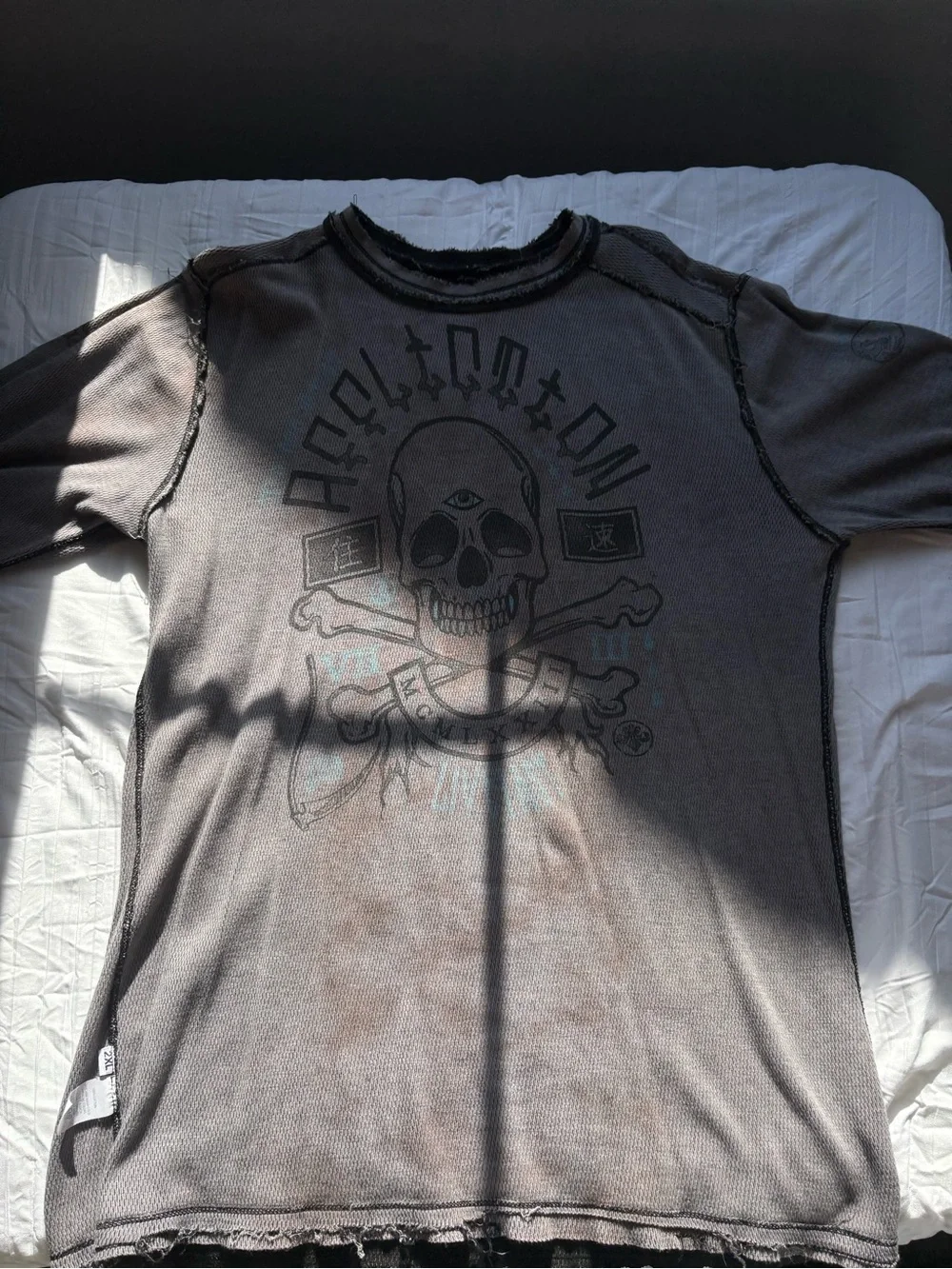 Affliction Live Fast Black Long Sleeve Graphic Tee with Faded Crest